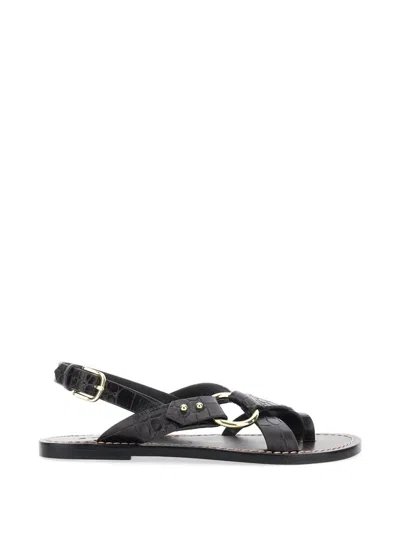 Soeur Circle Crocodile Effect Sandals In Brown