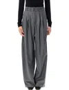 Soeur High Waist Wool Blend Trousers With Belt In Gray
