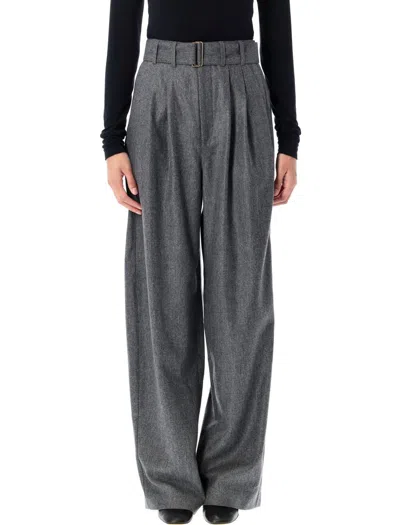 Soeur High Waist Wool Blend Trousers With Belt In Gray