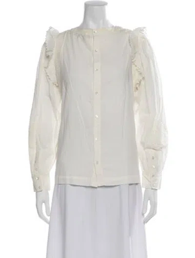 Pre-owned Soeur Crew Neck Long Sleeve Blouse In White