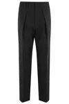 Soeur Curved Pleat Ankle-length Straight Pants In Virgin Wool In Black