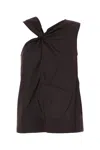 Soeur One-shoulder Knot Detail Asymmetric Hem Top In Brown