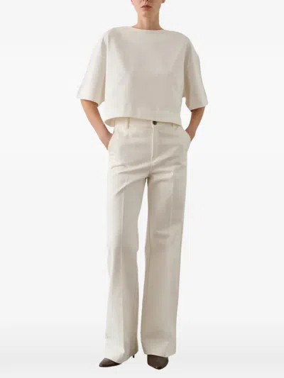 Soeur Davina Boat-neck Cropped T-shirt In Neutral