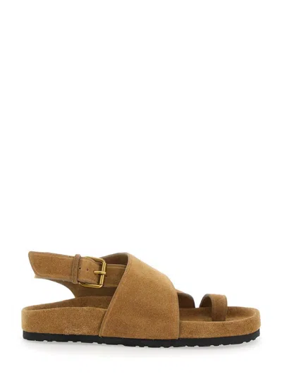 Soeur 'domani' Beige Sandals With Rear Buckle Closure And Criss-crossed Straps In Leather Woman