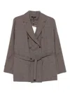 Soeur 'drew' Double-breasted Blazer In Brown With Belted Waist In Gray