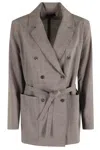 Soeur Double-breasted Ecru Wool Jacket In Brown