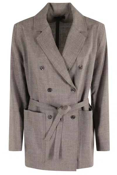 SOEUR DOUBLE-BREASTED ECRU WOOL JACKET