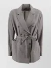 Soeur Double-breasted Jacket With Belted Waist In Gray
