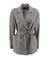 Soeur Double-breasted Jacket With Belted Waist In Gray
