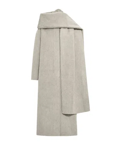 Soeur Draped Scarf-collar Oversized Wool Long Coat In Gray