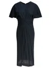 Soeur Draped Detail Short Sleeves V-neck Back In Blue