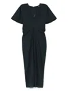 Soeur Draped Detail Short Sleeves V-neck Back In Blue