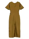 Soeur Ella Draped Satin Midi Dress In Green