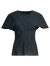 Soeur Short Sleeve Asymmetric Dart Detailing Top In Blue