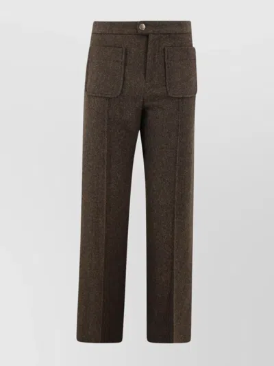 Soeur Flared High Waist Wool Trousers In Green