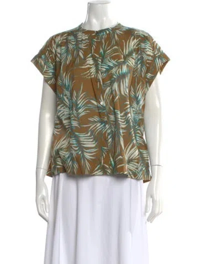 Pre-owned Soeur Floral Print Short Sleeve Blouse In Green
