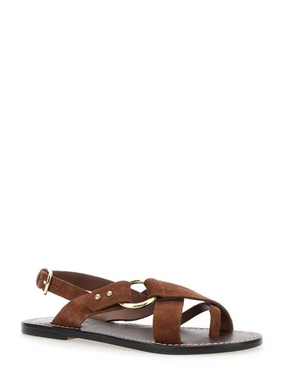 Soeur 'florence' Brown Sandals With Decorative Ring On The Front And Rear Buckle Closure