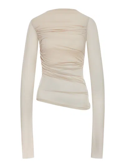 Soeur Gaia Ruched Crepe Top Sheer Panels In Neutral