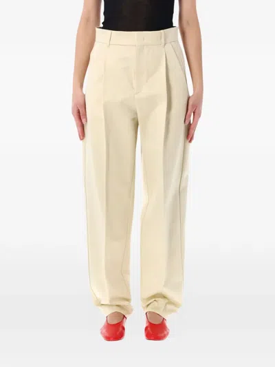Soeur Tailored Wide Leg Ankle Length Cotton Trousers In White