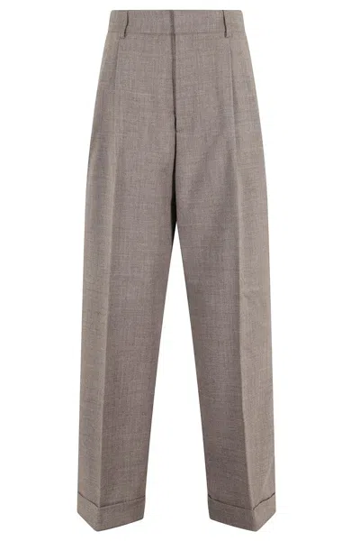 SOEUR HIGH-WAISTED WIDE LEG PANTS IN SAND MÉLANGE WOOL