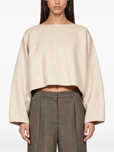 Soeur Hora Cropped Wide-sleeve Sweater In Neutral