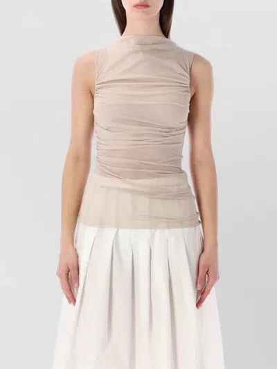 Soeur Irina Boat Neck Ruched Cotton Top In Neutral