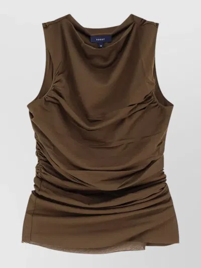 Soeur Irina Cotton Blend Sleeveless Draped Top In Brown