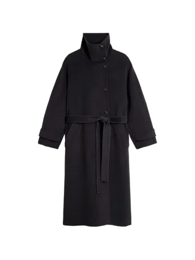 Soeur James Belted High-neck Coat In Black