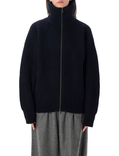 Soeur Jasper High Neck Zip Chunky Ribbed Sweater In Black