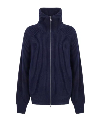 Soeur Jasper Zip Knitted Jacket In Blue