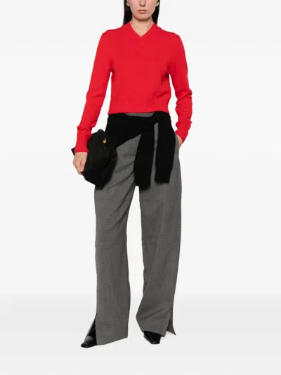 Soeur Jonas Ribbed-knit V-neck Sweater In Red