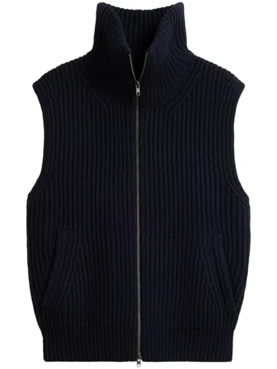 Soeur Kristen Ribbed Knit Stand-up Collar Sleeveless Sweater In Black