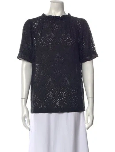 Pre-owned Soeur Lace Pattern Short Sleeve Top In Black