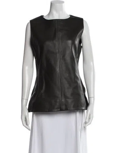 Pre-owned Soeur Lamb Leather Crew Neck Top In Gray