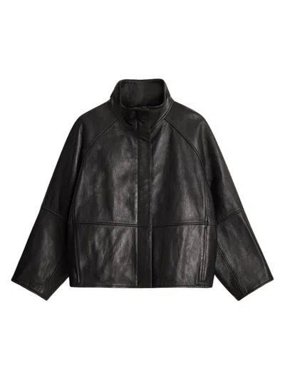 Soeur Lambskin Leather Coat In Black