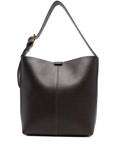 Soeur Large Saudade Leather Buckle Shoulder Bag In Brown
