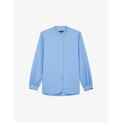 Soeur Womens Blue Laurette Gathered Cotton Shirt