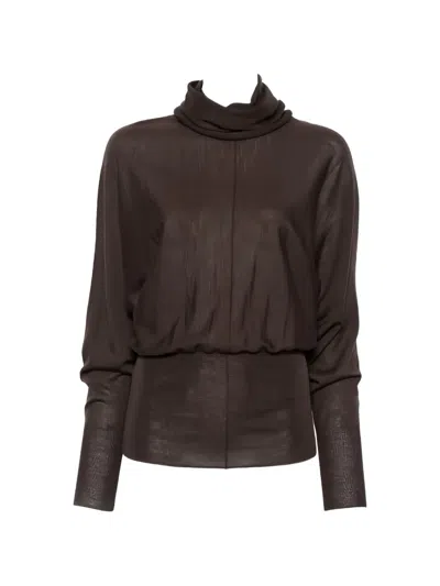Soeur Lindsay High-neck Batwing-sleeve Sweater In Brown