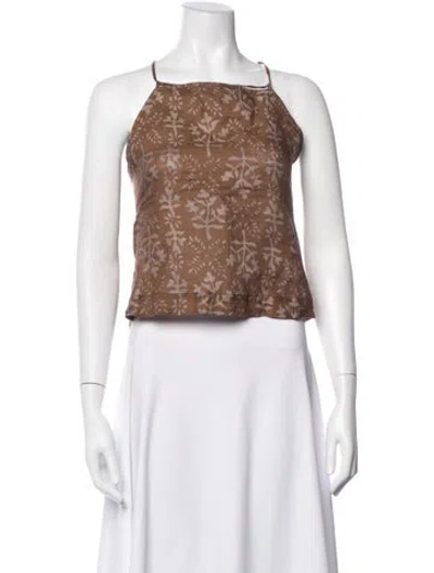 Pre-owned Soeur Linen Floral Print Top In Brown