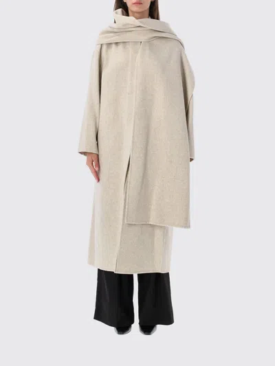 Soeur Long Asymmetric Wool Blend Coat With Scarf Neck In Ecru