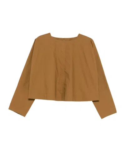 Soeur Long Sleeve Boat Neck Blouse In Brown