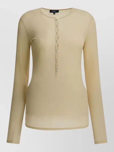 Soeur Long Sleeve Ribbed T Shirt Round Neck Buttons In Neutral