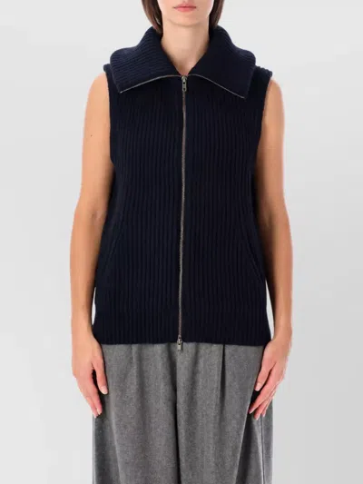 Soeur Ribbed Wool Zip-up Vest In Black