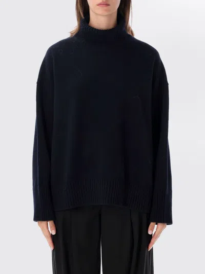 Soeur Merino Wool Turtleneck Jumper With Dropped Shoulders And Ribbed Trims In Blue