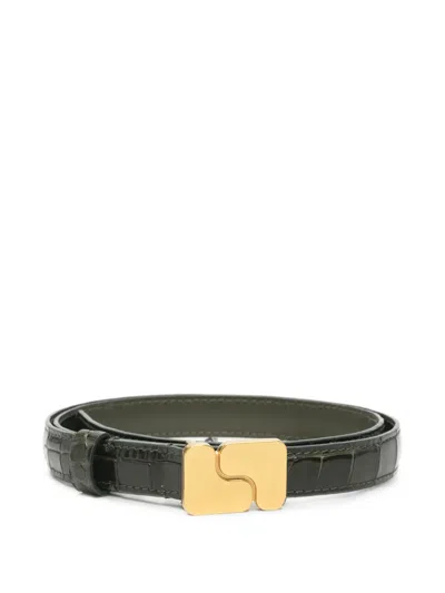 Soeur Mini Ninon Croc-effect Leather Belt In Green