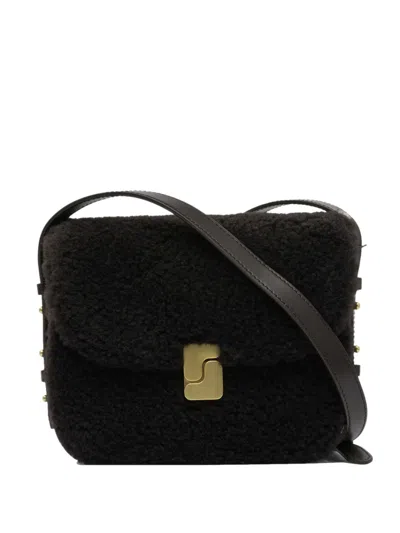 Soeur Mini Shearling Shoulder Bag In Brown