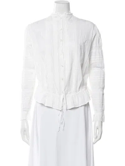 Pre-owned Soeur Mock Neck Long Sleeve Blouse In White