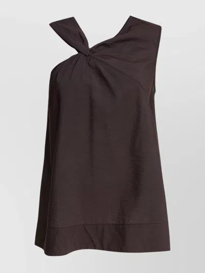 Soeur One-shoulder Knot Detail Asymmetric Hem Top In Brown