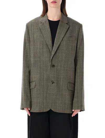 Soeur Oversized Checkered Jacket - Size 36 In Maroon Green Check