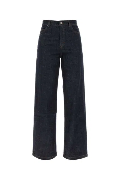 Soeur Wide Leg Denim Trousers Contrast Stitching In Blue